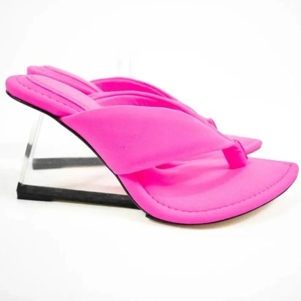 Good American Cinder-f*king-rella Thong Wedges Hot Pink